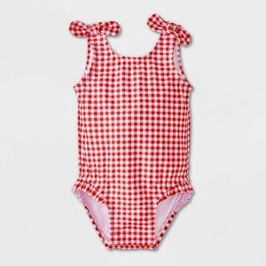 Cat & Jack Red Checkered Kids One Piece Swimsuit